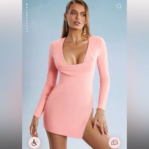 Oh Polly Cowl Neck Thigh Split Mini Dress